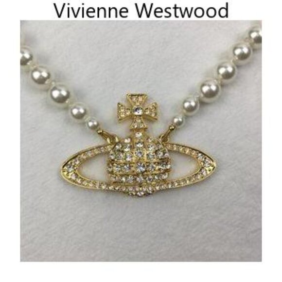 Vivienne Westwood One Row Pearl Drop Choker Necklace Gold - Picture 4 of 5